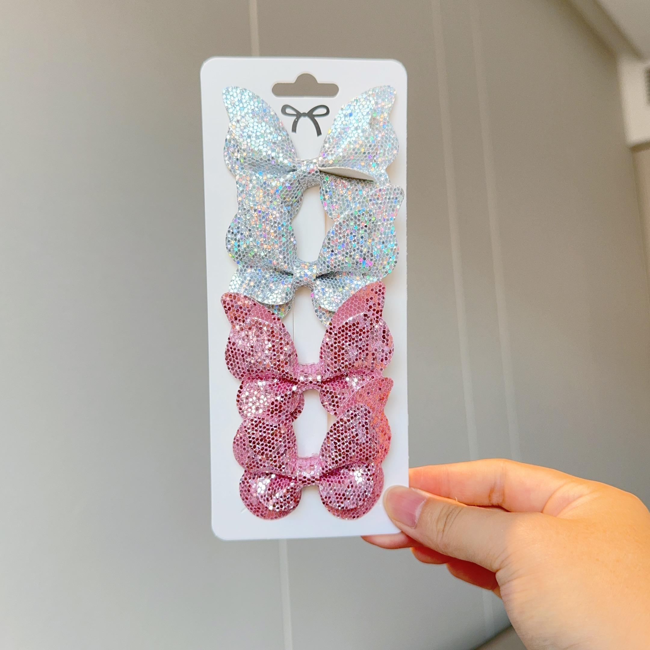 

4 шт. Однотонные бантики для волос в виде бабочек и заколки для волос для маленьких девочек кожа детские аксессуары для волос заколки шпильки головной убор подарок