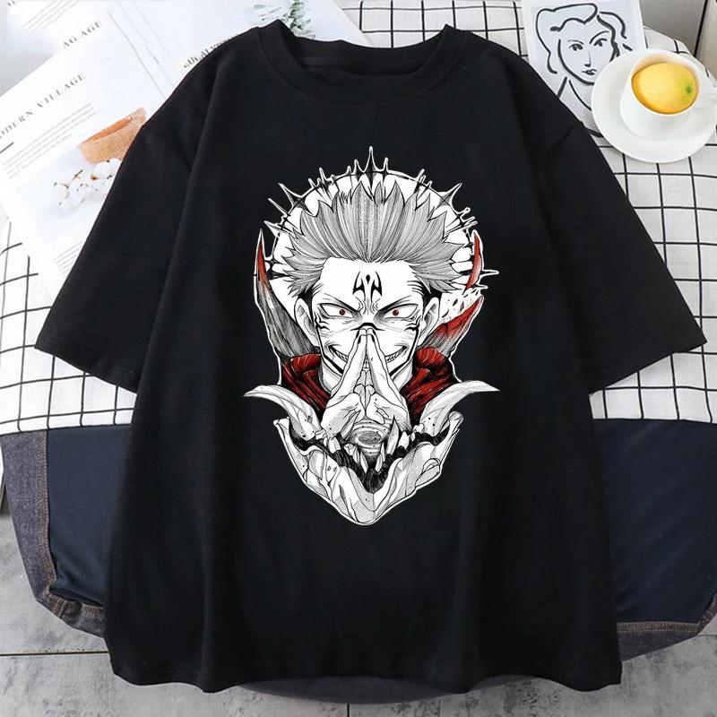 Retro Jujutsu Kaisen Ryomen Sukuna Tshirts Men Short Sleeves Graphic T Shirt Novelty Anime Manga T-shirt Cotton Tee Tops Merch