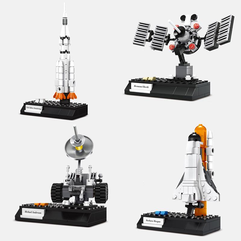 Space Exploration Astronaut Figures Block Rocket Satellite Spacecraft Lunar Rover Building Bricks Educational Toy For Kids Gifts