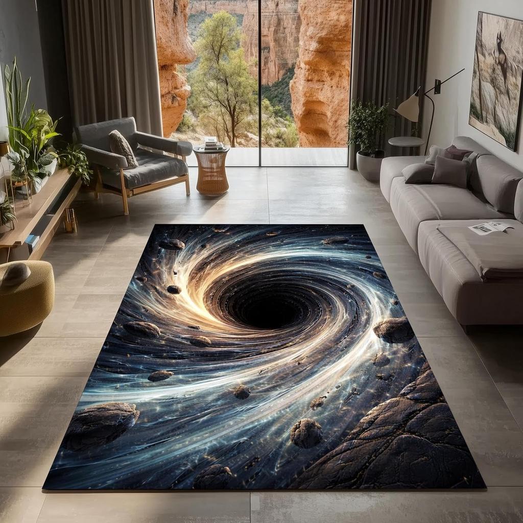 Tappeto Illusione Buco Nero 3D Tappeto Area Vortice Galattico Tappeto Trappola Visiva Tappetino Antiscivolo per Soggiorno Camera da Letto Decorazione Casa