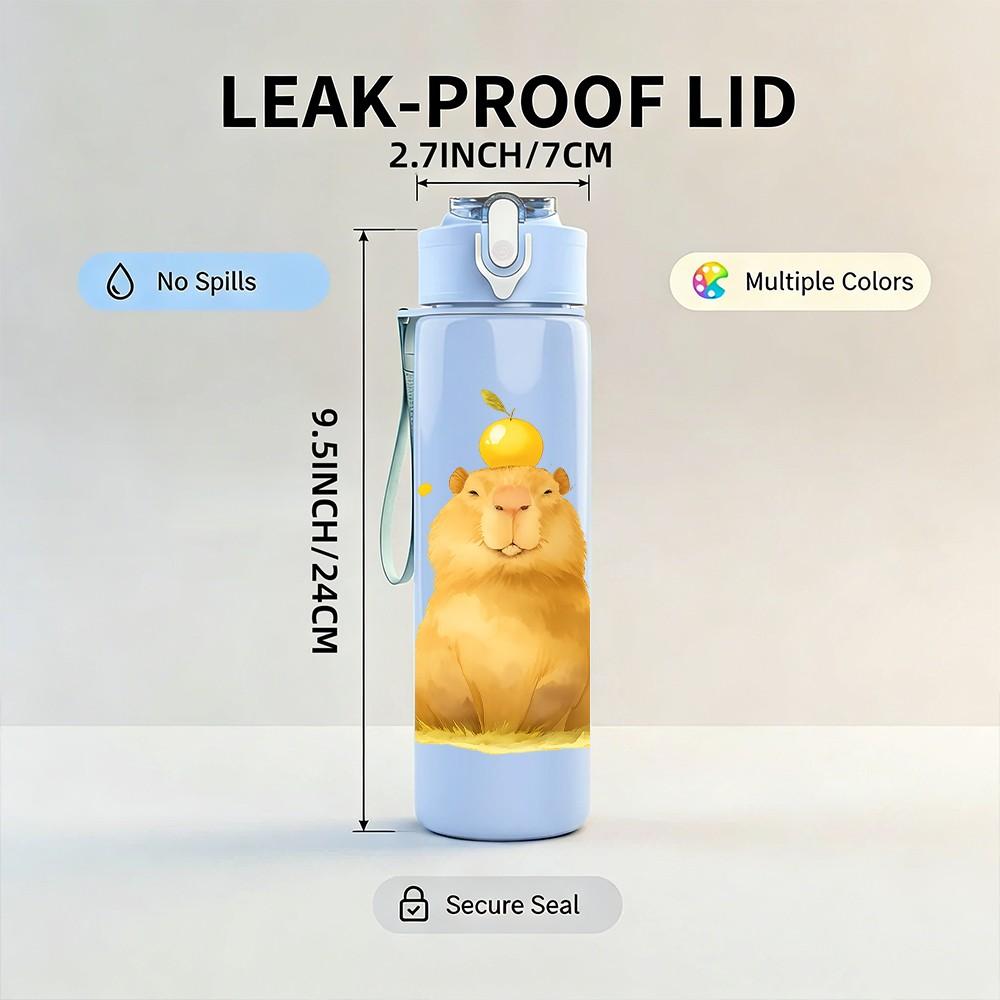 1PC Golden Hamster Cute Art 750ml Color Plastic Sports Water Bottle Leakproof Flip Straw Lid Suitable for Sports Office Home Use