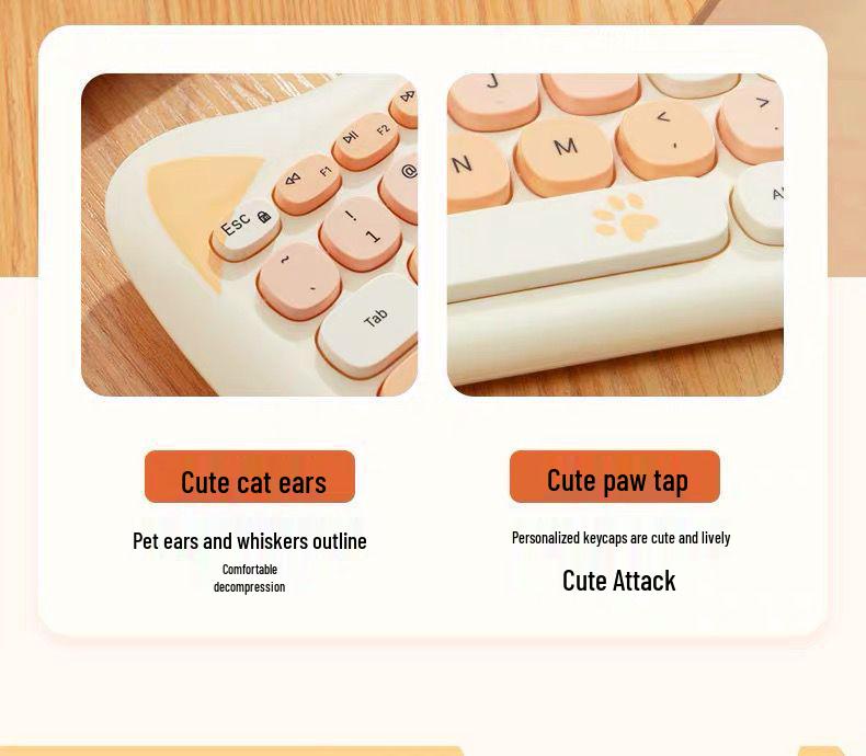 Adorable Kitty Cat Wireless Keyboard and Mouse Set with Pink Sakura Design and Cute Cat Ears - Perfect Silent Gift Box for Girls