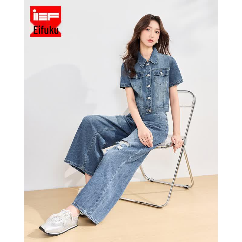 IEF Aiyifu 2026 Retro Denim Two-Piece Set M джинсовый синий