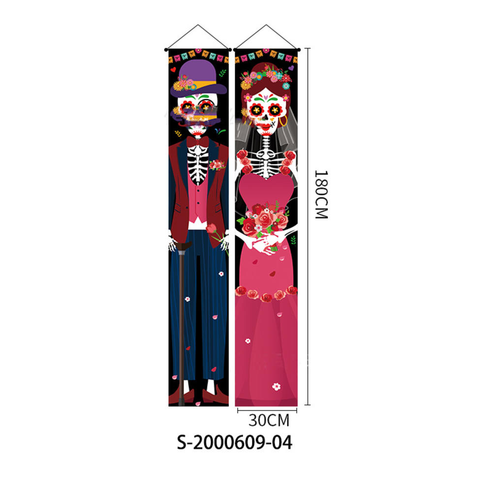 1 Pair Mexican Day of The Dead Decoration Outdoor Mexican Halloween Banner Porch Sign DIY Party Skull Welcome Hanging Door Decor