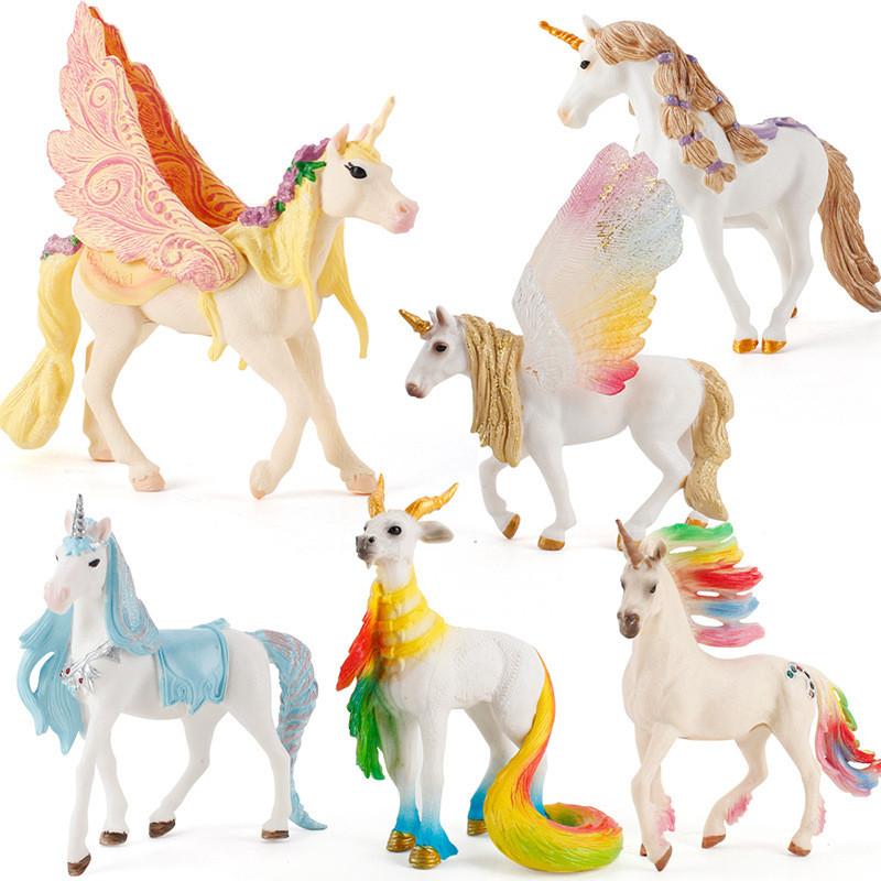 Eye-catching Fantasy Unicorn Rainbow Horse Pvc Model With Adorable Flying Pony And Elf Sheep