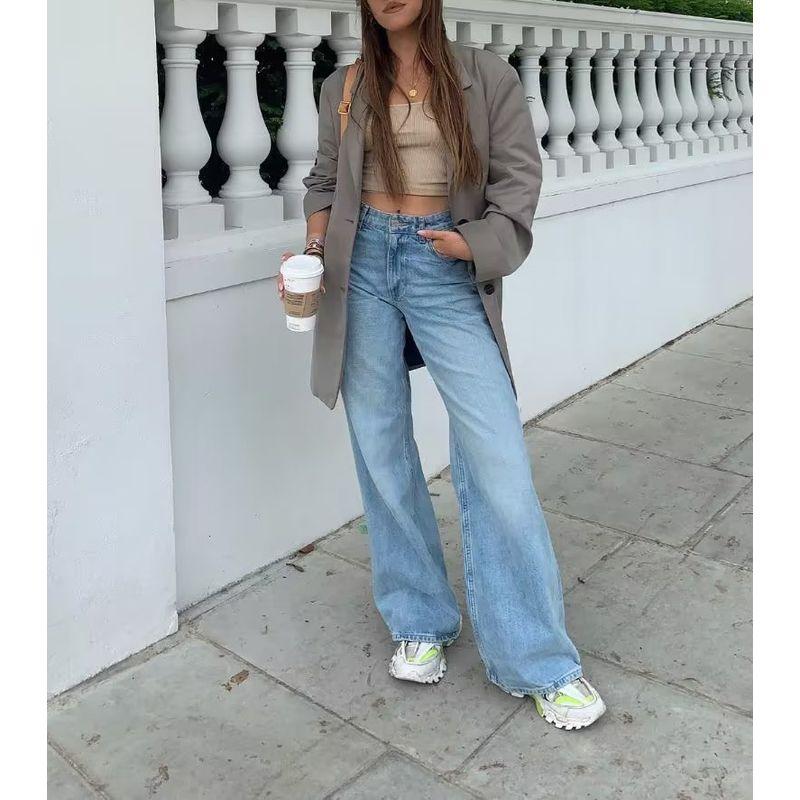 And Winter New Arrival European and American Beauty Bloggers Ins Style Easiest for Match High Waist Wide Leg Pants Loose Straight-leg Mop Denim Female