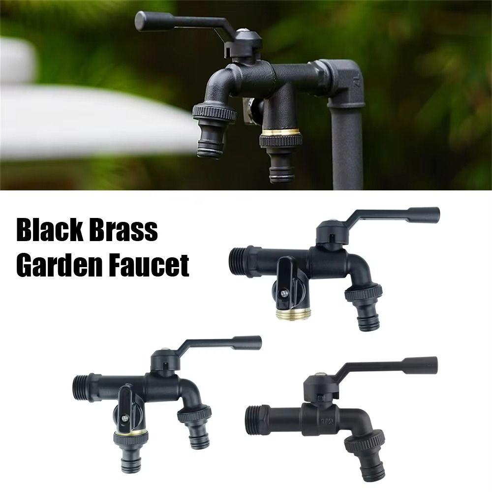 Dual Outlet Brass Garden Hose Faucet Black Washing Machine Bibcocks Anti-Freeze Bibcocks  Bathroom