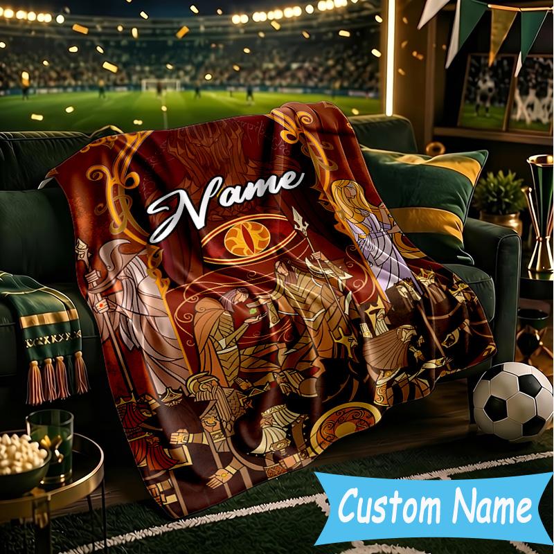 1PC Custom Name Flame Sword: Lord Battle Throws Blanket Flannel Blankets for Couch Bed Gifts for Men Women Travel Picnic Christmas fan Gifts