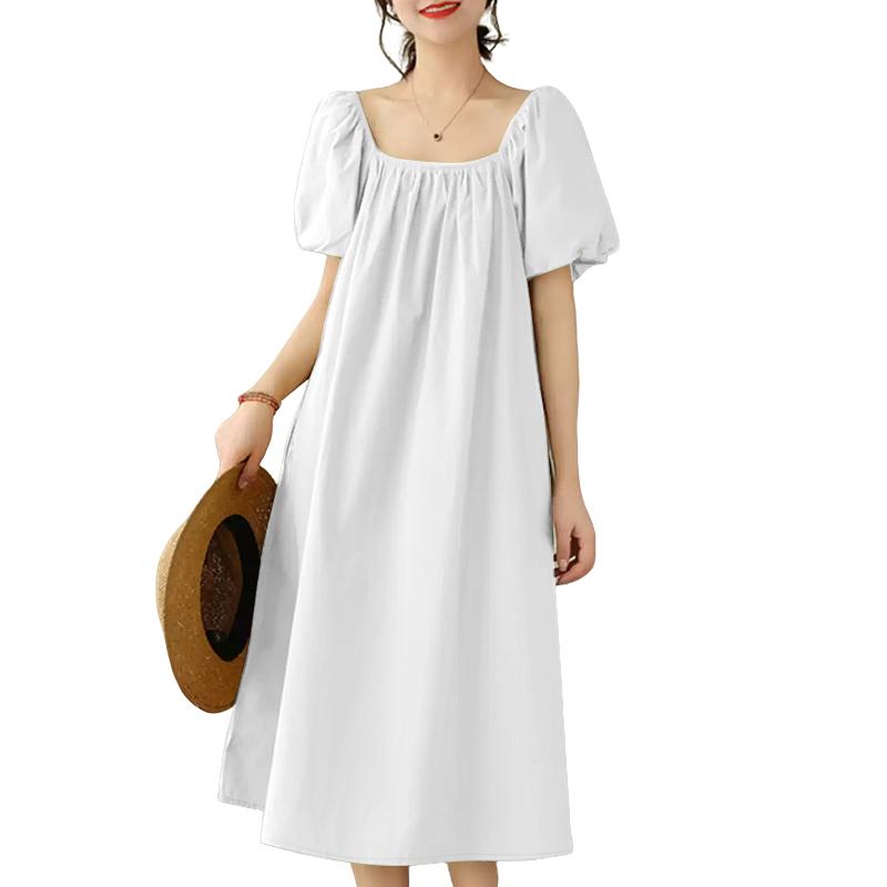 ZANZEA Women Square Collar Loose Casual Summer Short Sleeve Dress