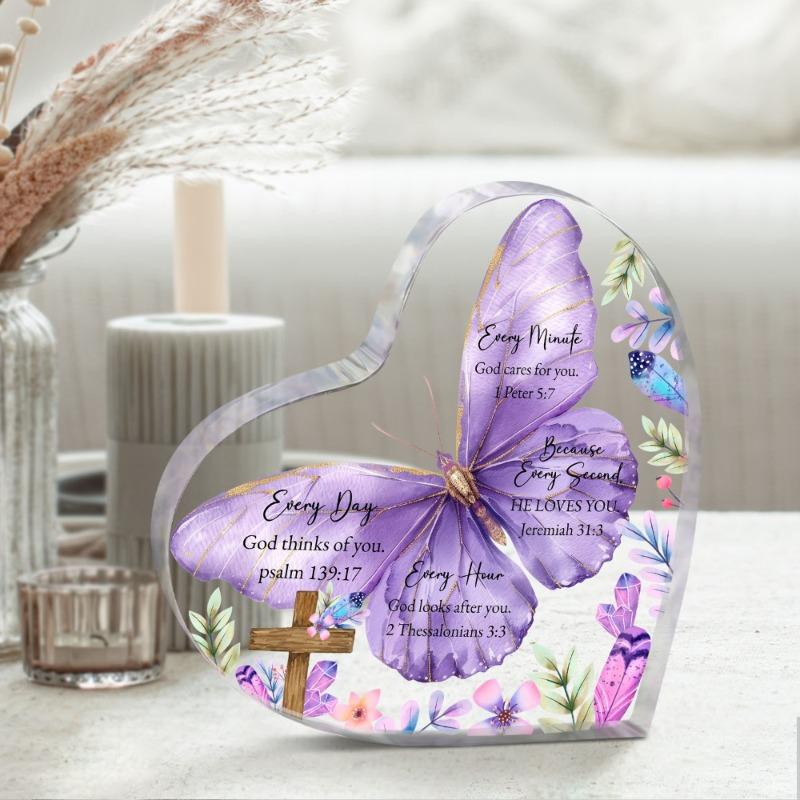 2D Flat Acrylic Purple Butterfly Decorative Plaque and Ornament for Christians,Home Desk Living Room Acrylic Decoration,Rustic Acrylic Decor for Yard