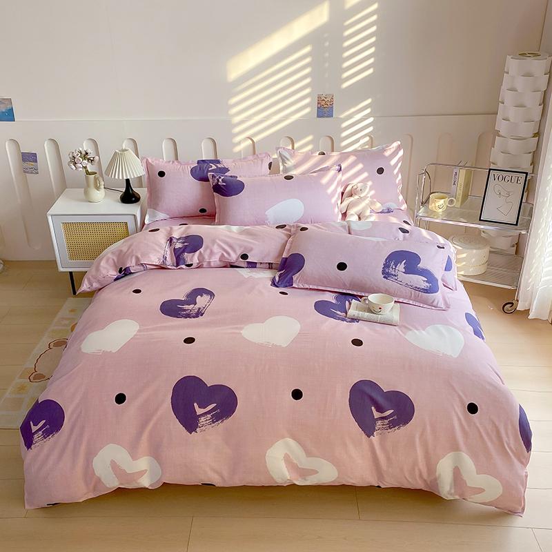 3Pcs Love Heart Duvet Cover Set Romance Queen King Size Bedding Set Zipper Quilt Cover and 2 Pillowcase Soft Skin-friendly