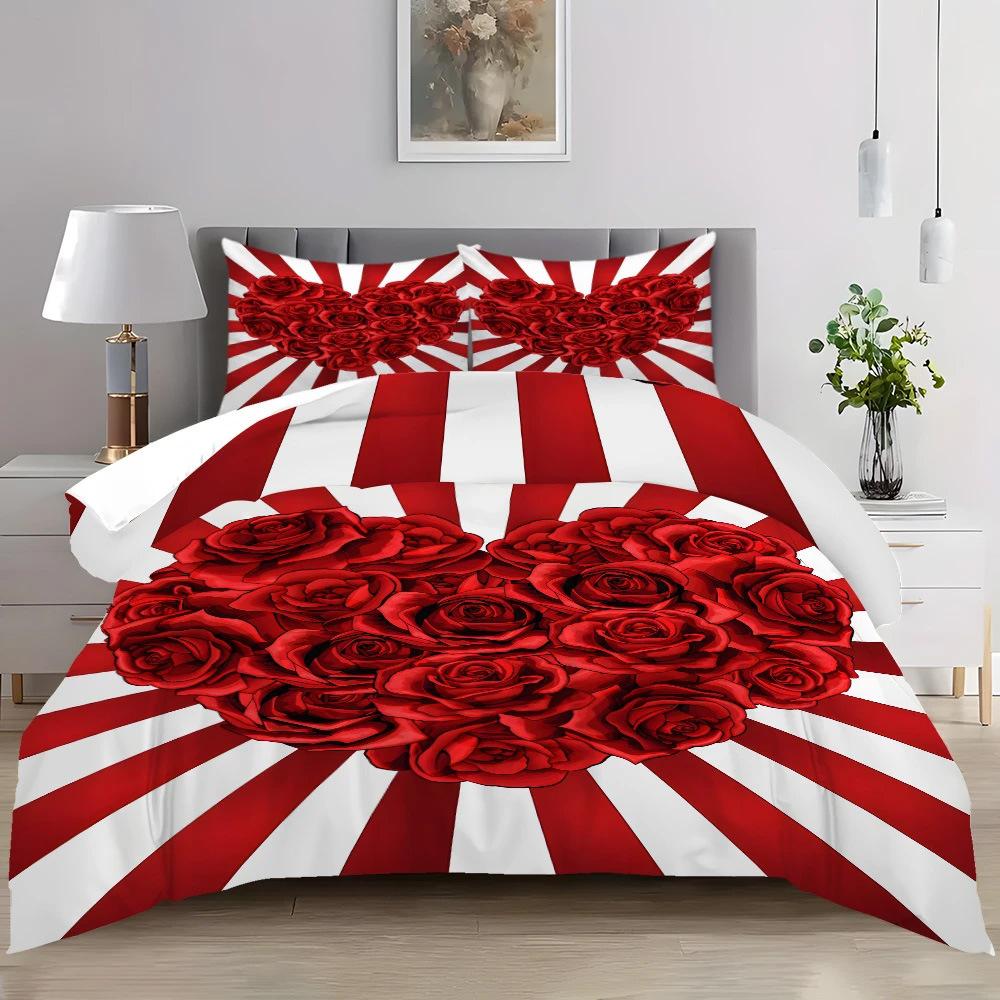 Quilt Cover Love Rose Bedding Valentine'S Day Digital Printing Three-Piece Set Independent