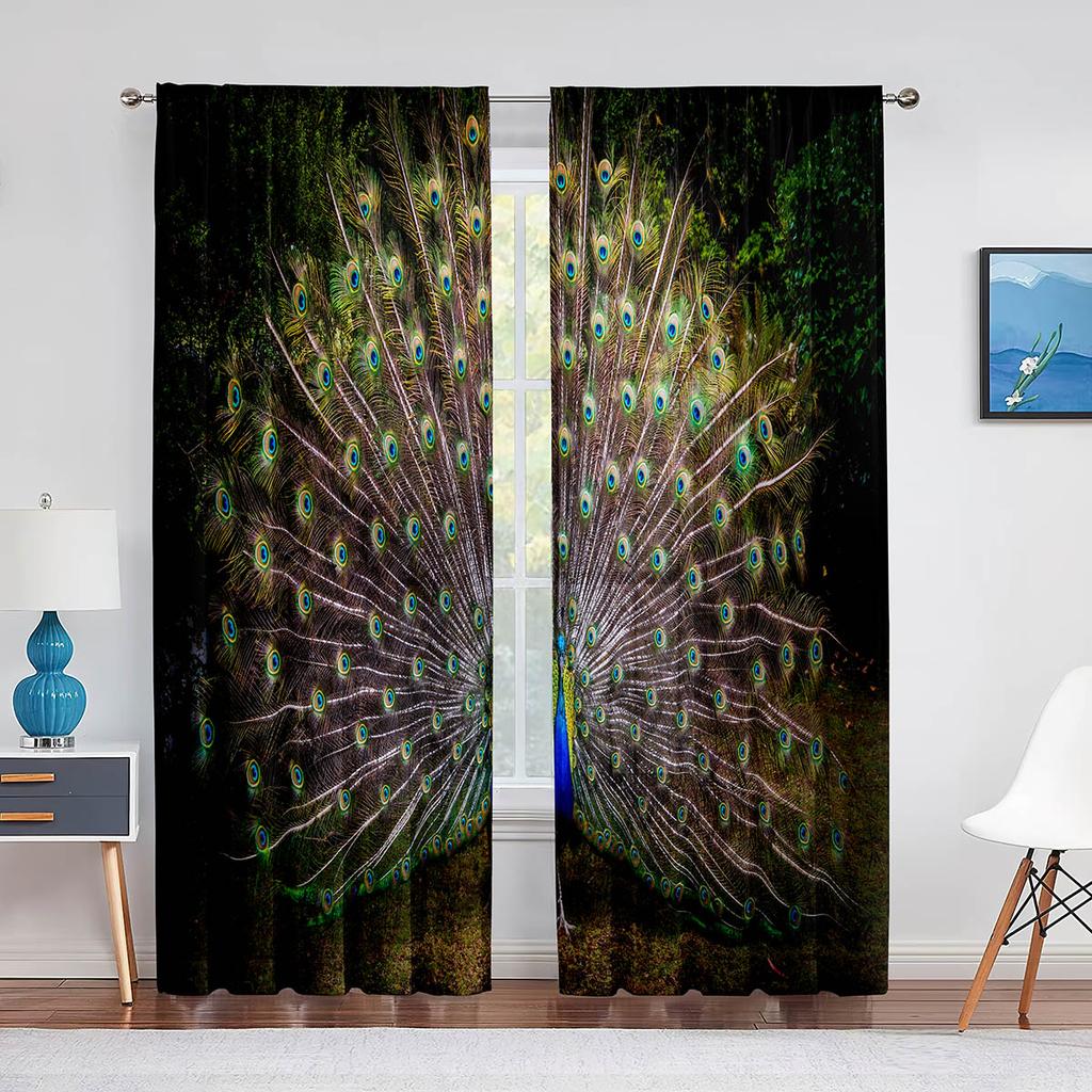 Peacock Green Feathers Birds Animals Skin Tulle Curtains for Living Room Bedroom Decoration Chiffon Sheer Voile Window Curtain