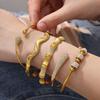 18K Goldbeschichteter Edelstahl Zirkon Geometrisches Offenes Armreif-Set