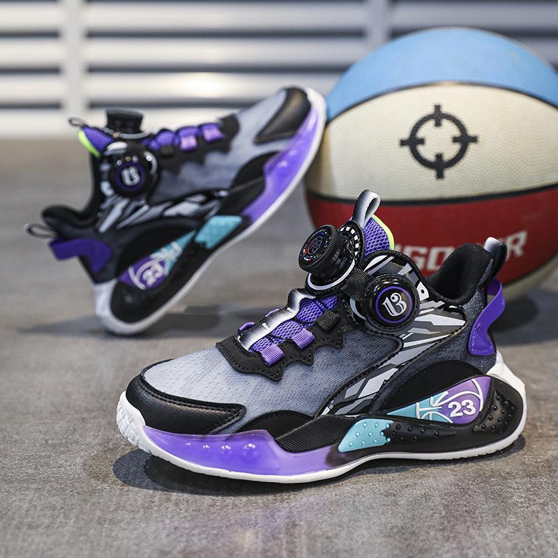 2025 new fashion shoes middle and older children's casual rotating button sports shoes cushioning mesh breathable basketball shoes