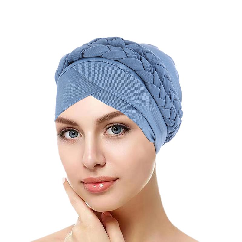 1 buc Căciulă Wrap Turban Păr Împletit Pierdere Păr Pălărie Culoare Solidă Femei Eșarfă de Cap Cancer Chimioterapie Căciulă Musulman Poliester