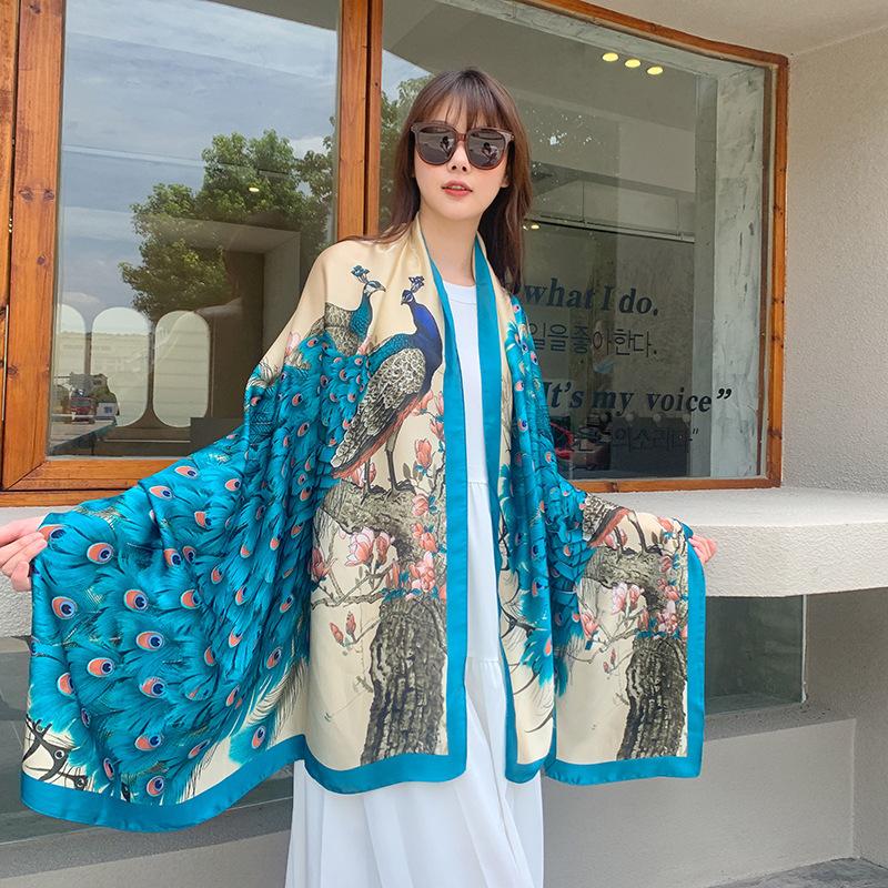 New Style of Beautiful Brocade Imitation Silk Soft Touch Photo Travel Scarf for Women Peacock Scarf with Larger and Thin