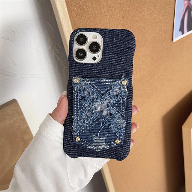 Ins koreanische süße Stern bestickt Denim Handytasche für Iphone 14 13 12 11 Pro Max stilvolle Karte Slot Halter stoßfeste Soft Cover