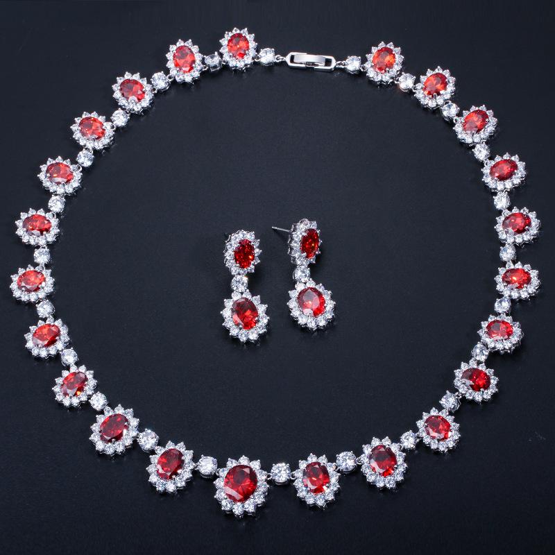 European & American Evening Dress Jewelry Set: AAA Zircon Bridal Earrings & Necklace Duo