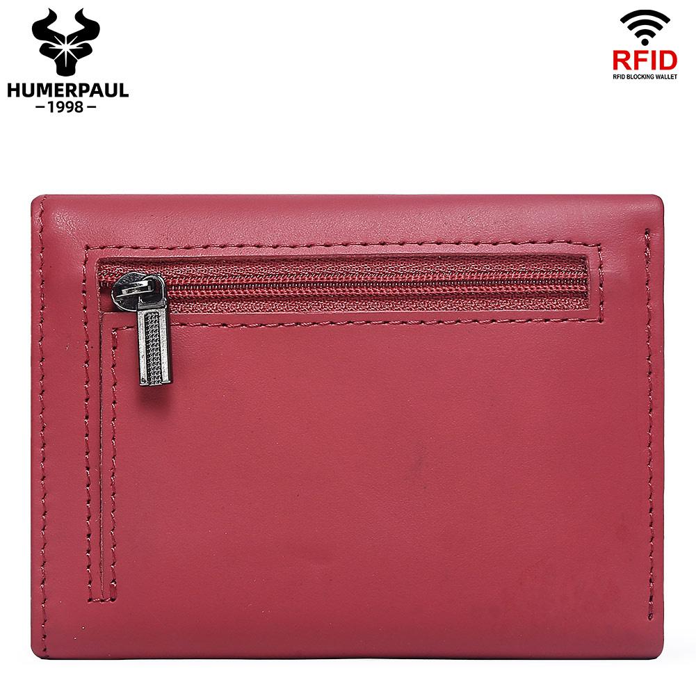 Humerpaul Ladies First Layer Cowhide Three-folding Wallet RFID Anti-theft Brush Portable Wallet Multi-card Slot Large-capacity Multi-compartment