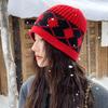 Retro Diamond Pattern Knitted Hat for Women In Autumn and Winter with Wool Jacquard Cold Hat Casual Versatile Large Head Circumference Woolen Hat