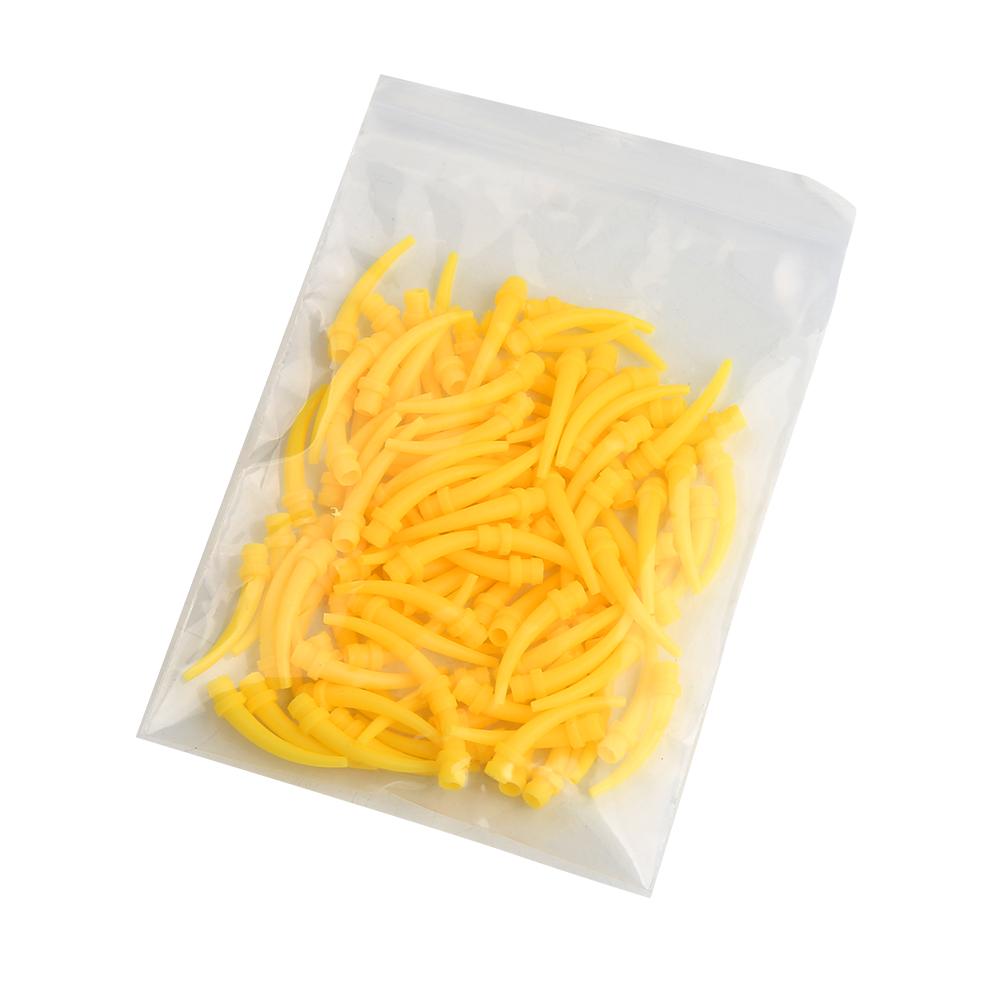 

100 шт./упаковка Стоматологический силиконовый резиновый конвейер Смесительная насадка Маленькая головка Смесительная головка для печатной пленки из силиконовой резины, маленький локоть жёлтый