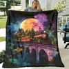 Rustic Style Steam Train On Bridge Pattern Throw Blanket All Seasons Polyester Flannel Soft Blanket for Gift Digital Print, No Embellishment Mixed Col