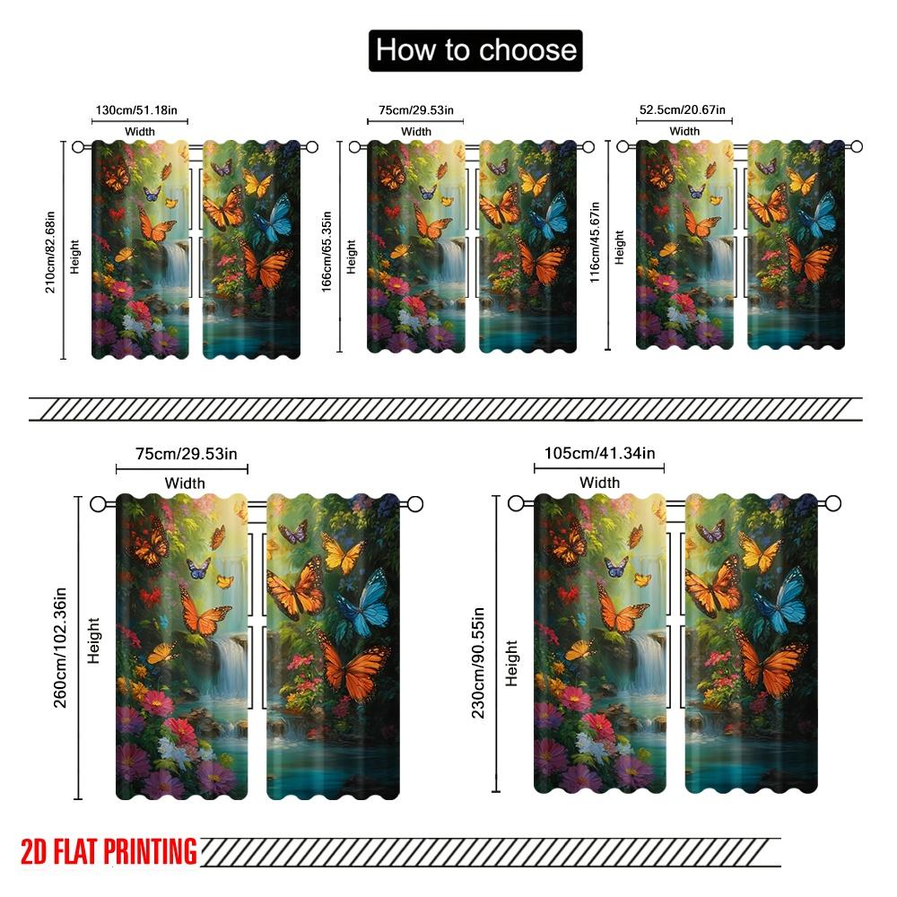2pcs,2D Plane Printing Light Filtering Curtains Butterfly Paradise 100% Polyester (without Rod) Festive for Bedroom Living Room