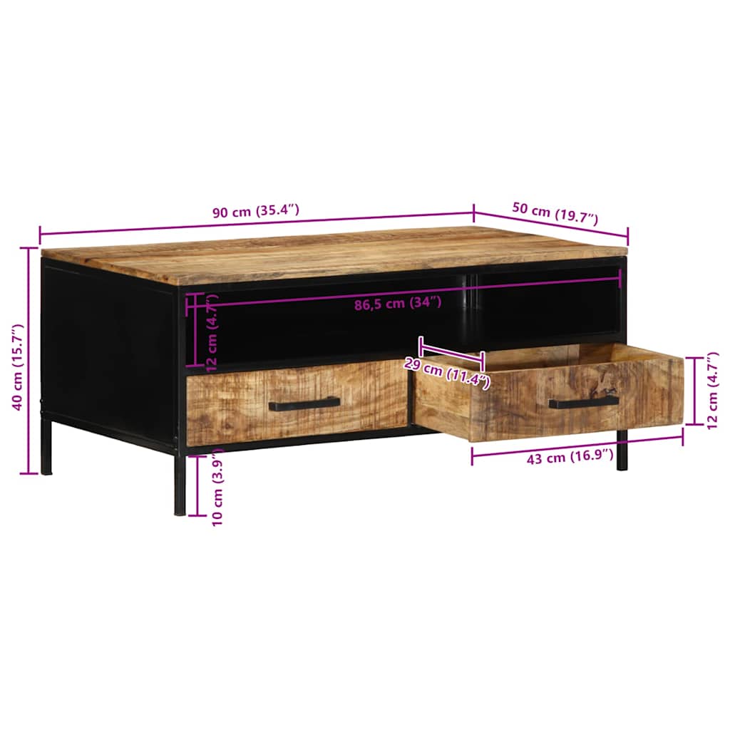 Coffee Table Brown 90 x 50 x 40 cm Solid Mango Wood and Metal