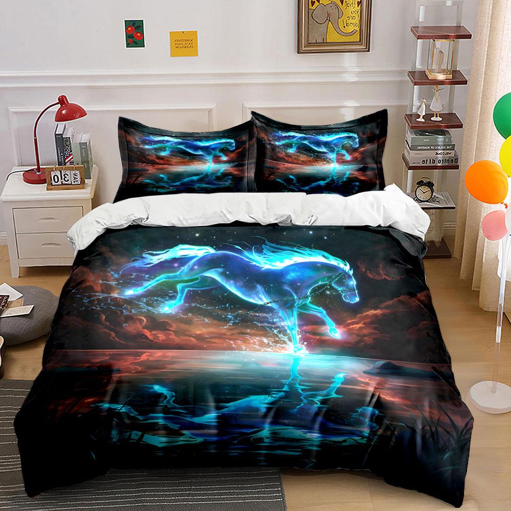 Fantasy Glow Horse Art Set  Kid'S And Adults' Bedroom Decor, Exquisite Three-Piece Bedding Set Gift