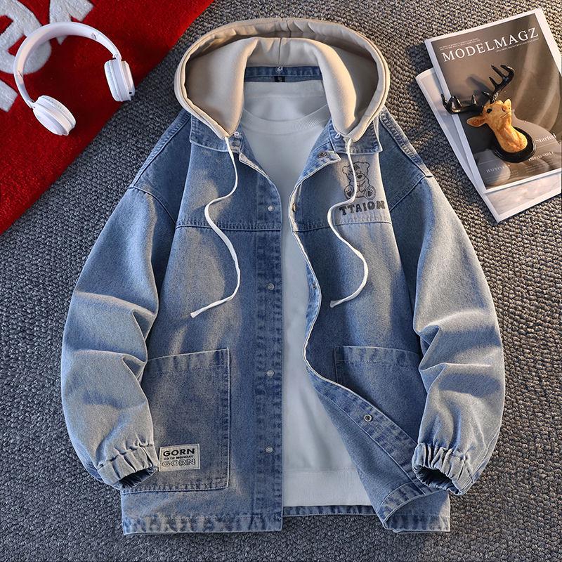 Pánská trendy kostkovaná patchworková džínová bunda 2025 - Falešný dvoudílný vlněný kabát na jaro a podzim
