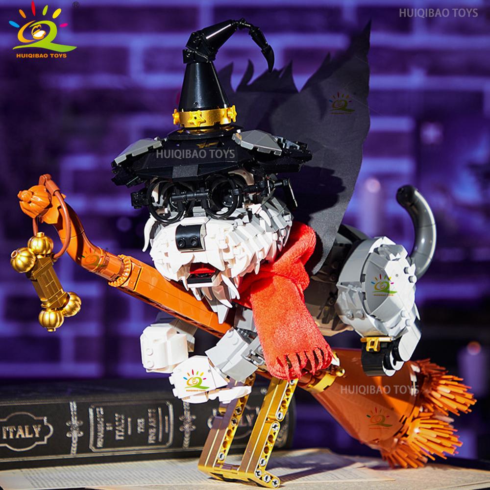 Non-Toxic Halloween Wizard Cat Dog Ghosts Pumpkin Houses Model Building Block Diy Haunted House Bat Bricks Toys For Adult Gift