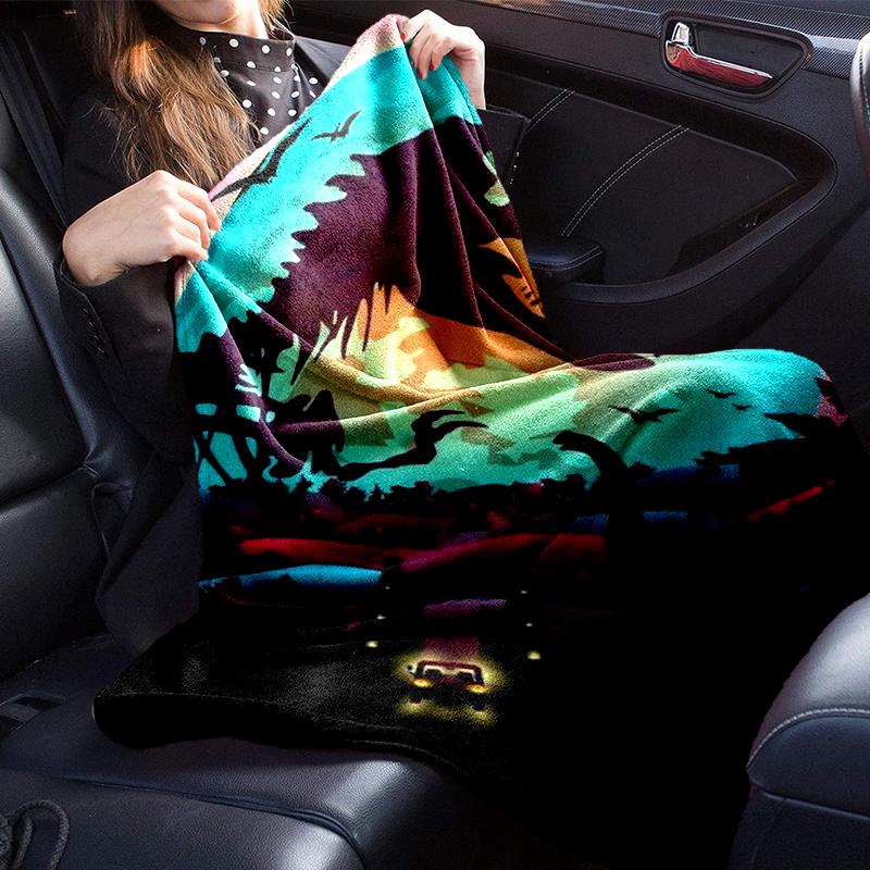 Dinosaur Moonlit Adventure Blanket Flannel Blanket for bed, sofa, Camping, Hiking, Picnic Essentials, gift for family Fan gifts
