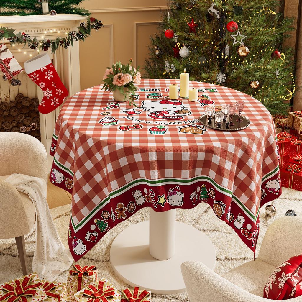 Christmas New Year Decor Round Tablecloth Waterproof Heat Resistant Washable Table Cover