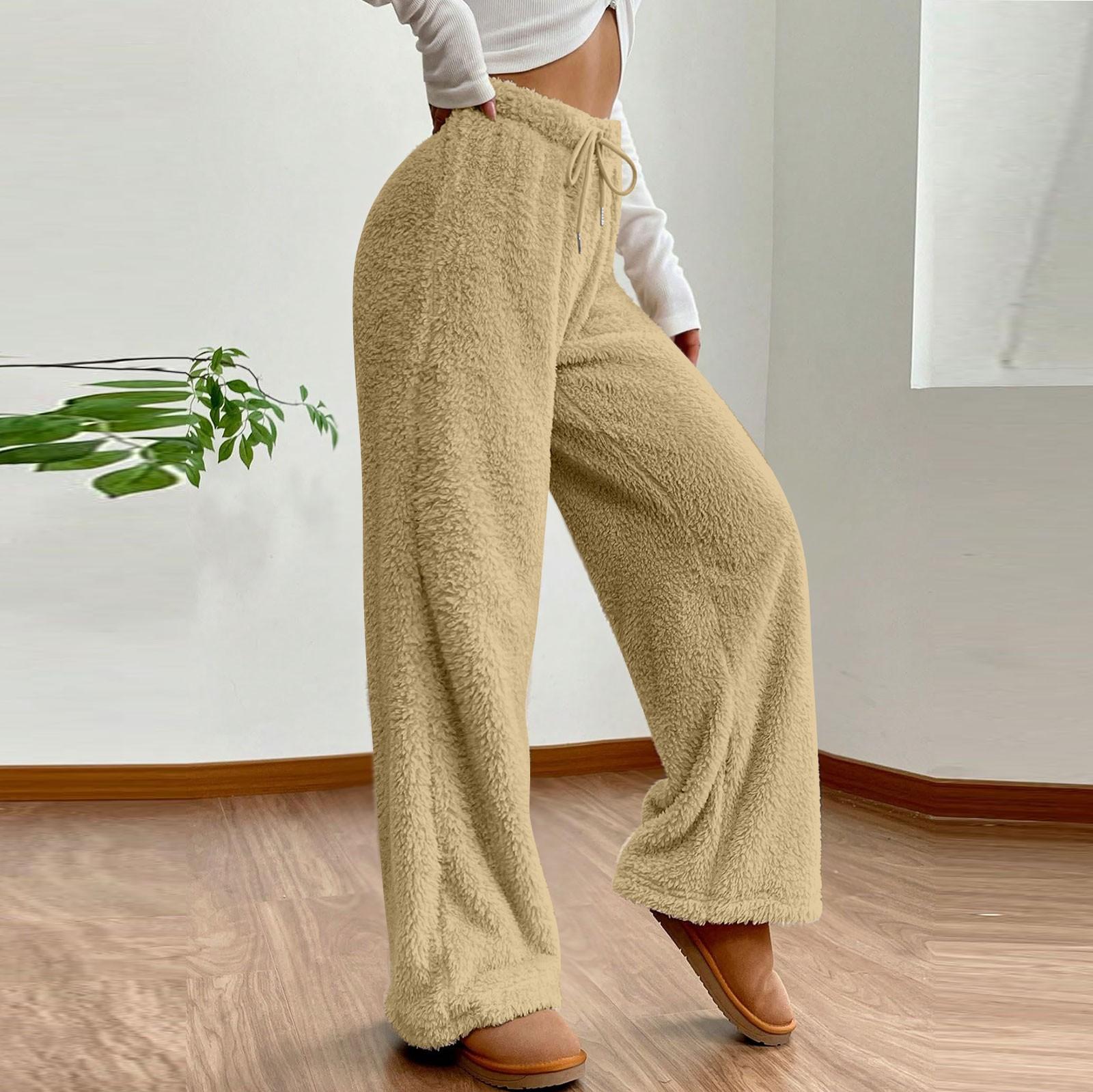 

Женские однотонные модные плюшевые повседневные брюки свободные плюшевые термоштаны XL хаки