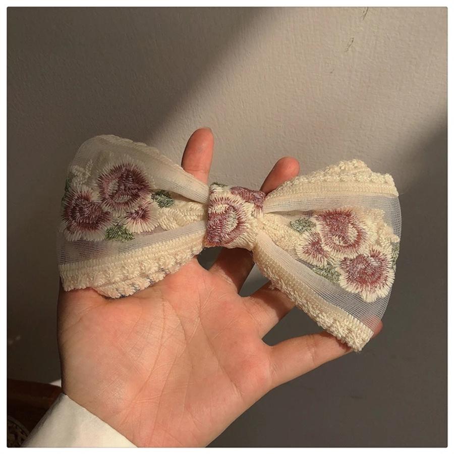 New Korean embroidered lace big bow hairpin for ladies and girls bride elegant spring clip spring and summer hair accessories