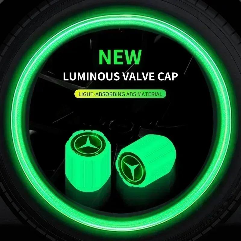 SUD2   4pcs Car Luminous Tire Valve Cap Wheel Nozzle Night Glowing Caps For Mercedes Benz AMG A B C E S class GLA GLC CLA GLK GLE