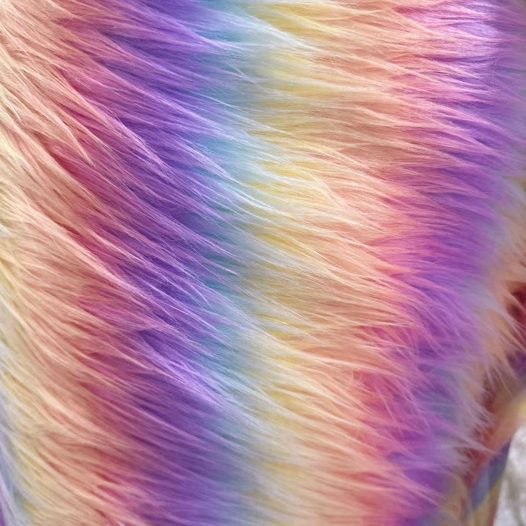 Gradient Five-Color Jacquard Faux Fur Tencel Fabric with Flocked Long Pile and Perforated Grid Design