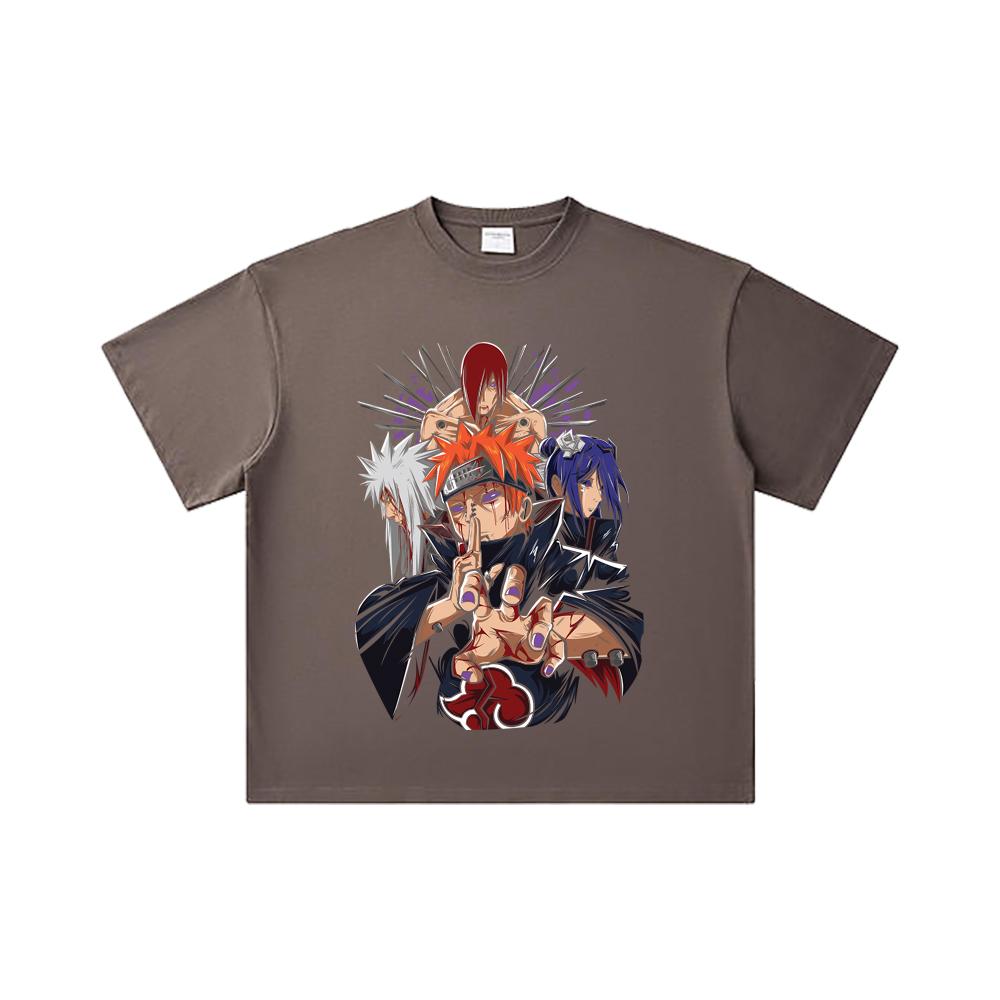 260 GSM Double Yarn 32 Count 100% Cotton Naruto V10 Pain Print Unisex Heavy Cotton T Shirt
