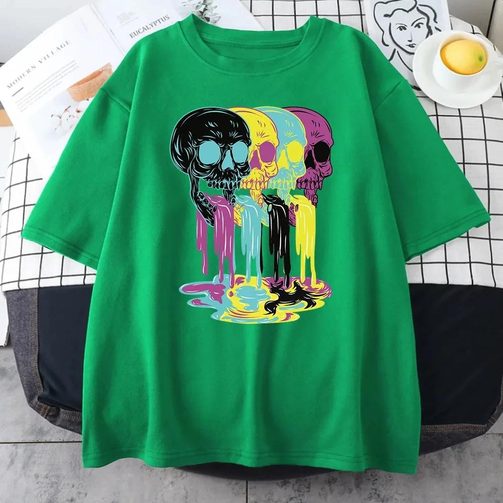 2024 New 4 Vomit From Skulls Funny Printing Cotton T-Shirts For Unisex Personality Fashion Short Sleeve Casual  Unisexs Tee Clothing Unisex