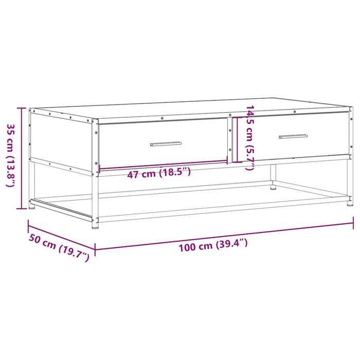 VidaXL Table basse sonoma gris 100x50x35 cm bois d'ingénierie et métal, table d'appoint, table de salon, table latérale, 848782