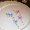 Tulle Butterfly Necklace  Pearl Charm Tassel Chain Necklace Vintage Party Jewelry Women Girl Gift