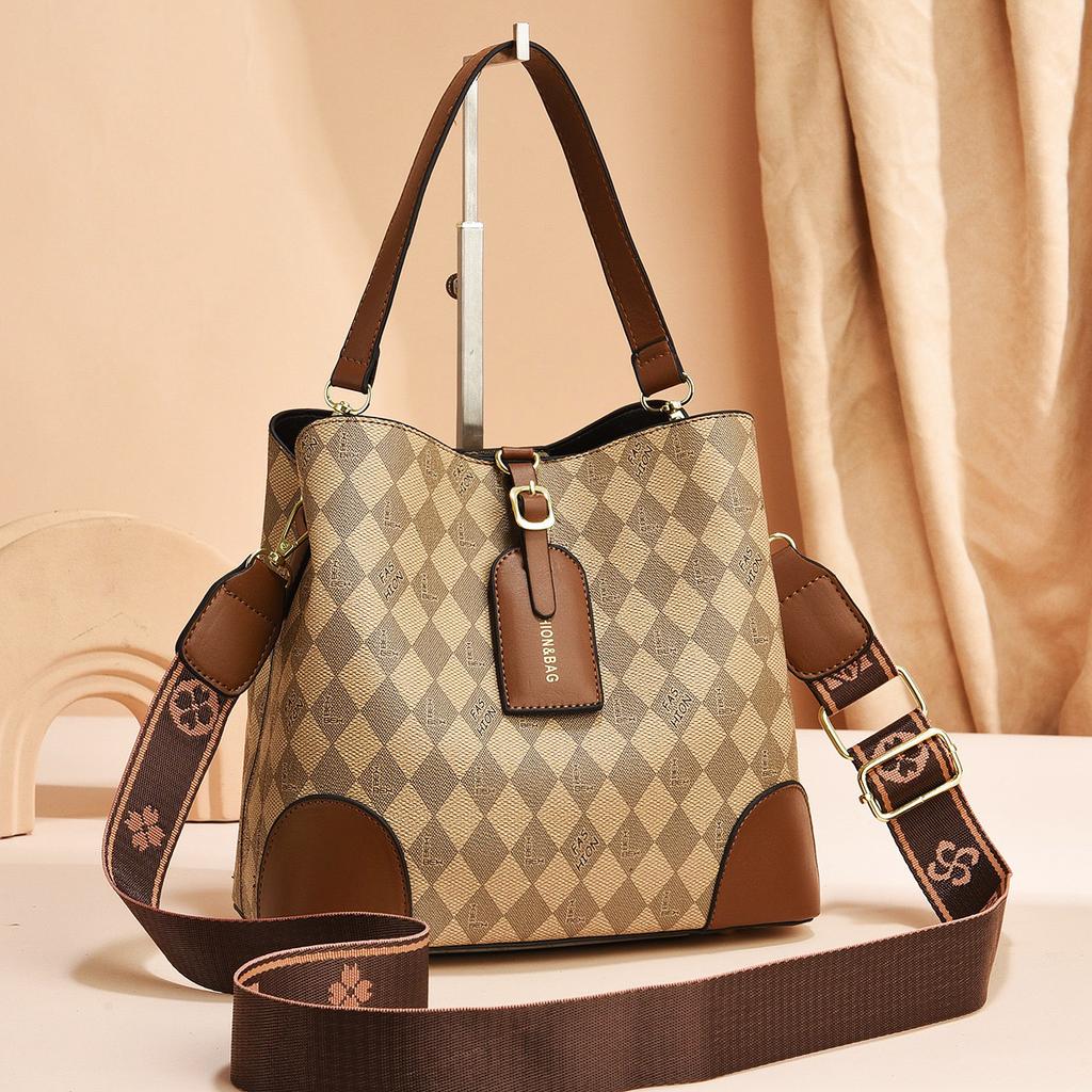 Taizhou Women's Bags Retro Women's Bags Plaid Bucket Bags Large Capacity Shoulder Bags Messenger Bags