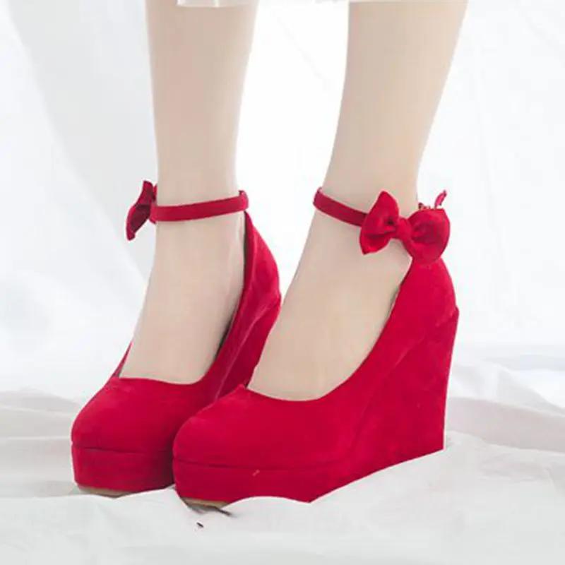 Plus Size 33-42 Shoes for Women Autumn High Heel Platform Wedges Female Pumps Women Buckle Strap Party Evening Wedding Shoes