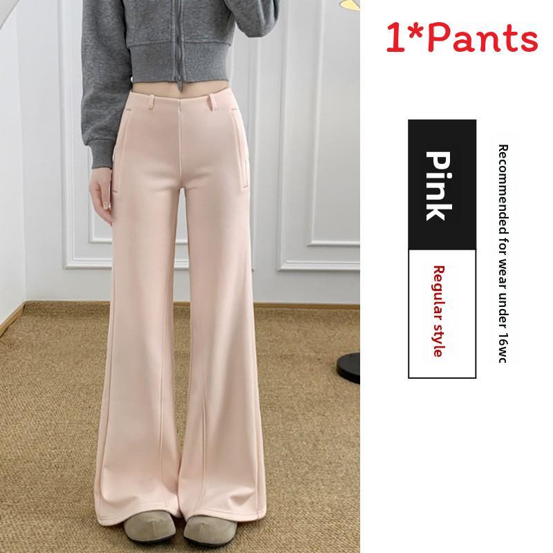 Flared Pants For Women With Plush Fleece Material Casual Long Trousers For Spring