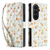 White Leather Colorful Flowers Wallet Flip Phone Case For Samsung Z Fold 7 6 5 4 5G Soft Wrist Strap Shockproof Cover