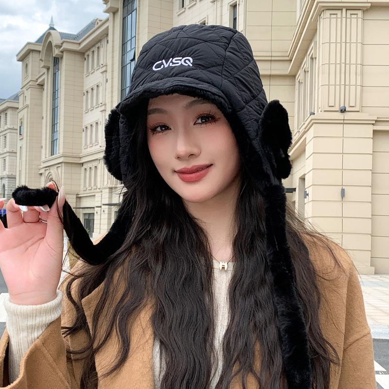 Korean New Autumn and Winter Hat for Women Solid Color Versatile Large Ear Bag Drawstring Lei Feng Hat Winter Outdoor Warm Ear Protection Hat