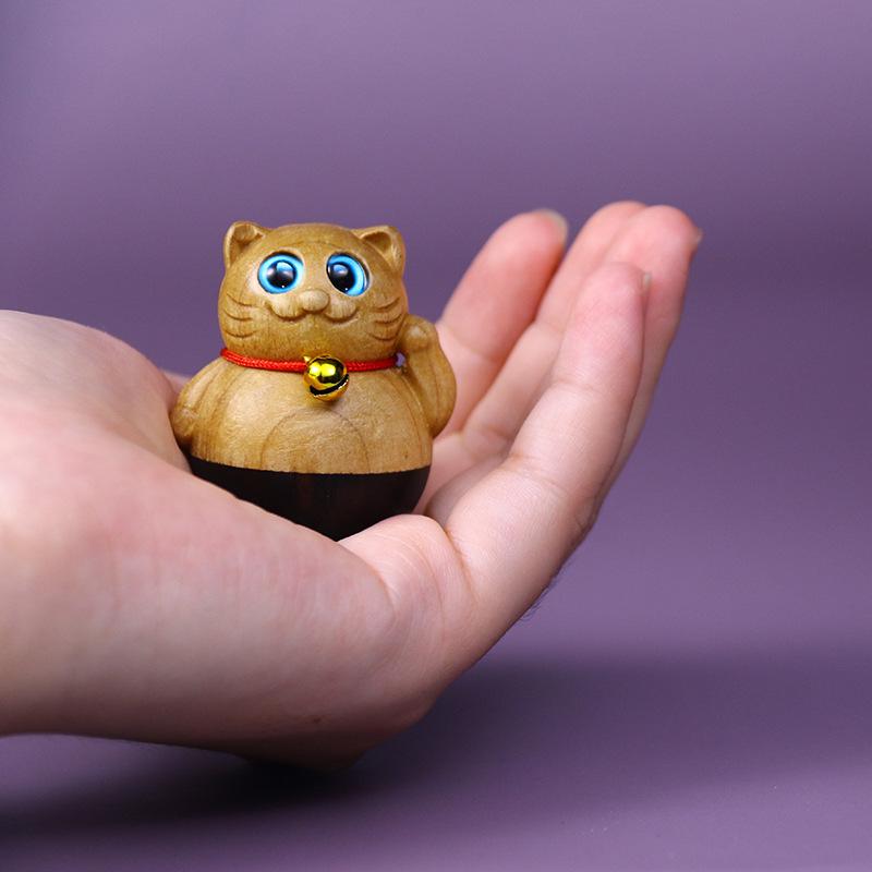 Miniature Cute Mouth Covering Cat Wooden Cat Decor Small Deer Desktop Ornament Creative DIY Pendant Accessories New Year Gift