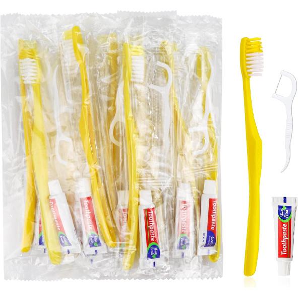 50 шт. Одноразовые зубные щетки с зубной пастой и нитью, Желтые оптом, Одноразовые зубные щетки, Зубочистки-флосс, Индивидуально упакованные, Одноразовые, Для путешествий 15