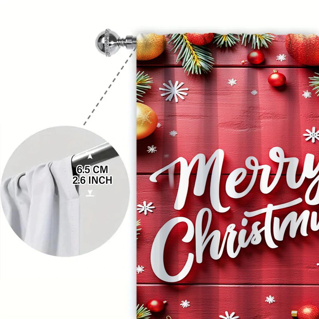 2pcs Happy Christmas Atmosphere Printed Curtain for Christmas Home Decor- Rod Pocket Window Treatment for Bedroom,Office,Kitchen